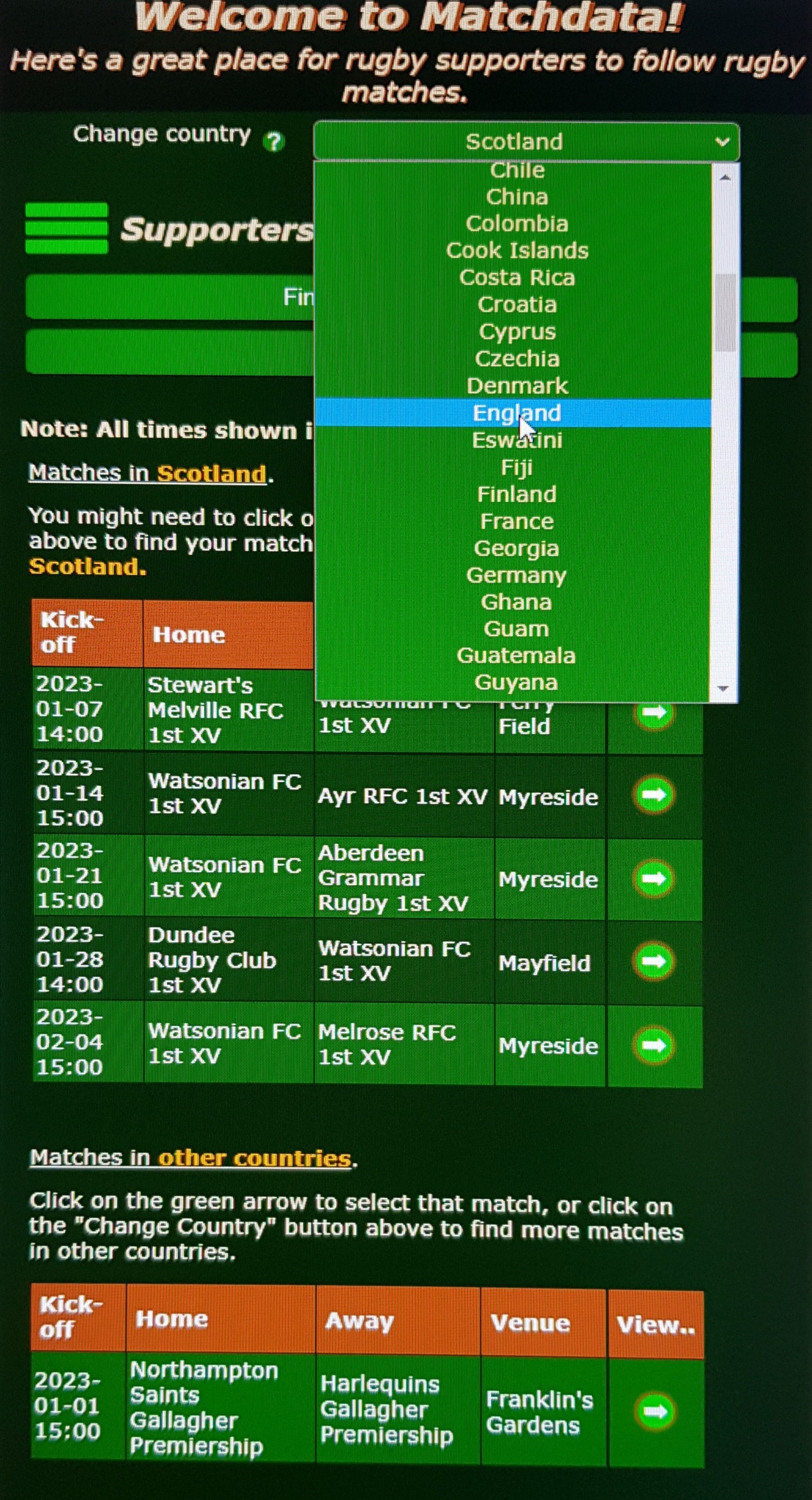 Matchdata index page