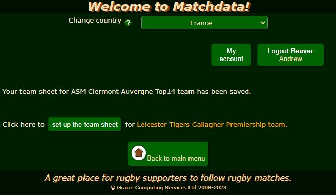 Matchdata set up team sheet 5