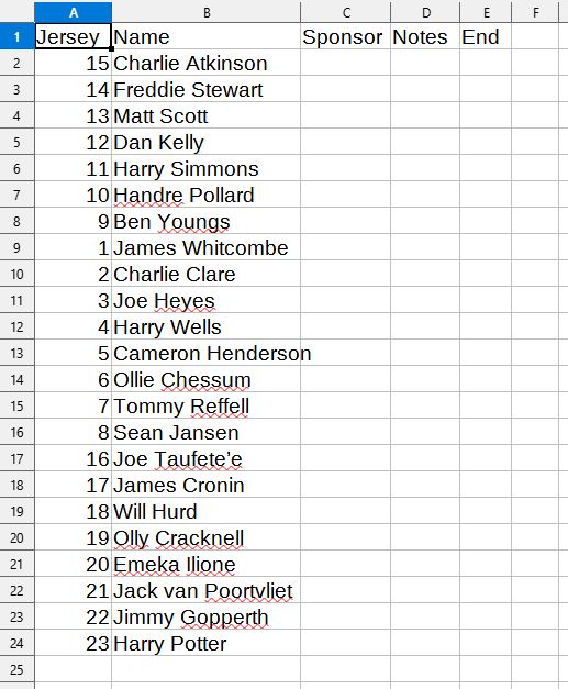 Matchdata set up team sheet 3