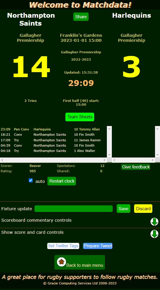 Matchdata Keep the score 12
