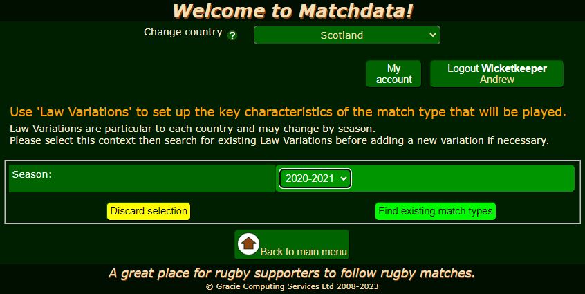 Matchdata admin Law Variations context