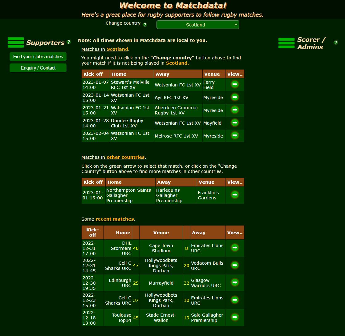 Matchdata index page