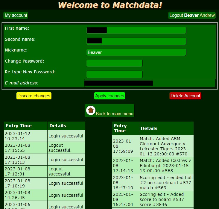 Matchdata admin My Account 3