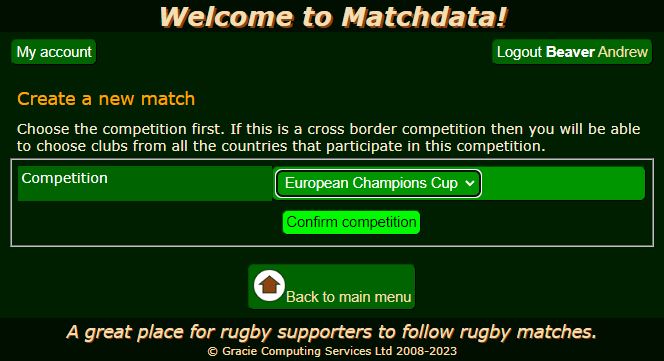 Matchdata create new match confirm competition