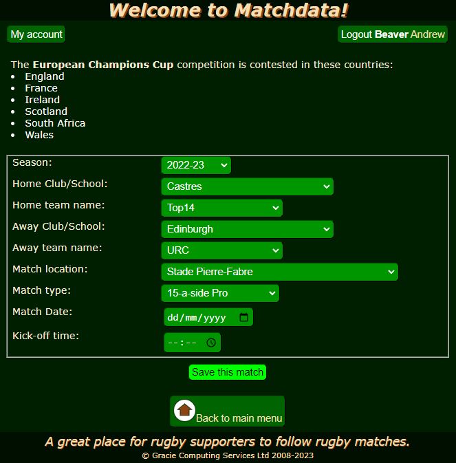 Matchdata create new match in country of focus