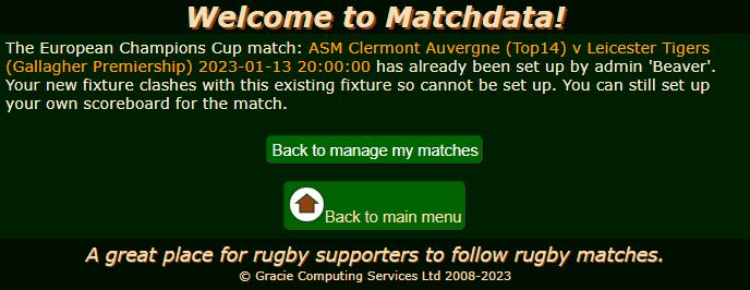 Matchdata create match duplicate error