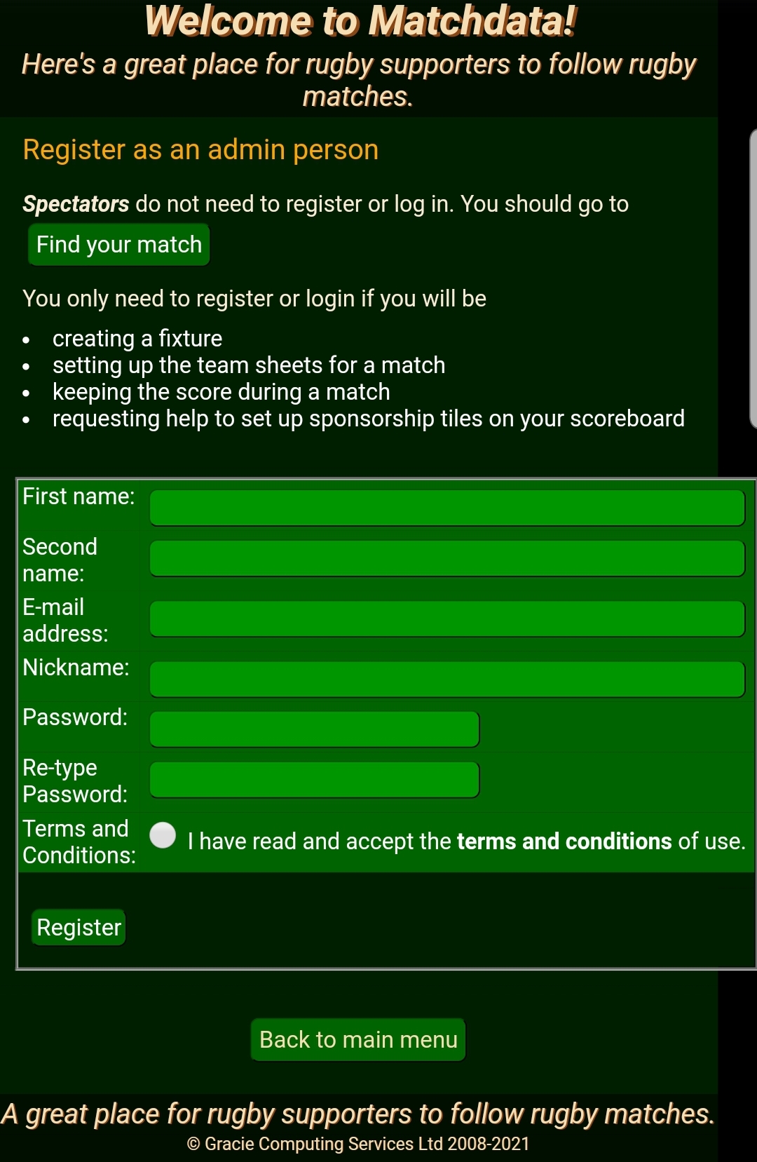 Matchdata register administrator 2